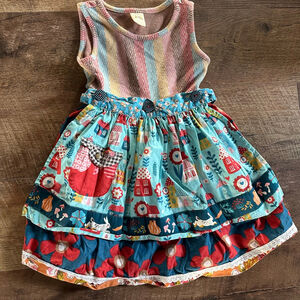 Girls Wildflowers Casual Dress Size 4 Blue Red Striped Easter Floral